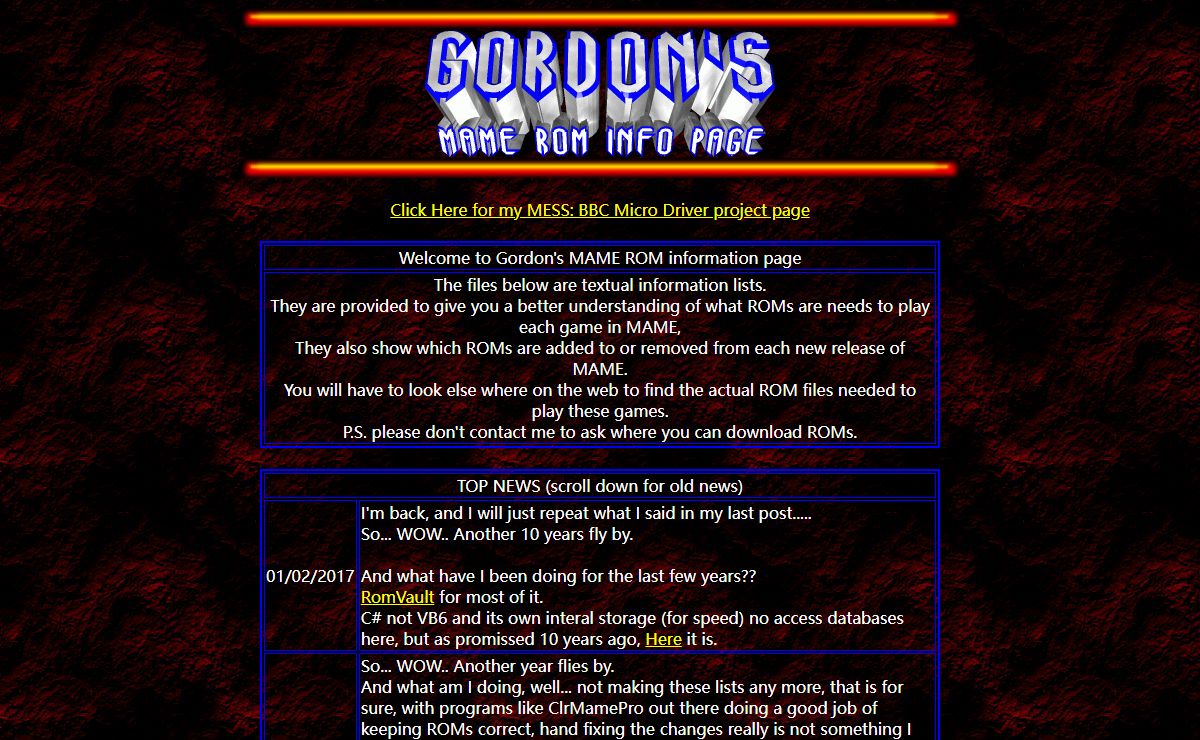 Gordon's MAME ROMS Info Page (ROM)