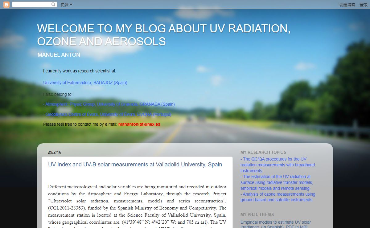 WELCOME TO MY BLOG ABOUT UV RADIATION, OZONE AND AEROSOLS