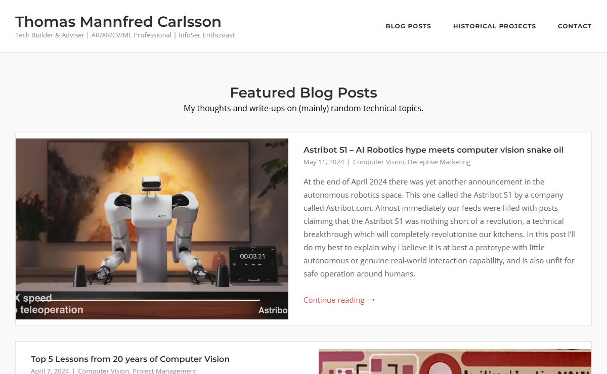 Thomas Mannfred Carlsson – Tech Builder & Adviser | AR/XR/CV/ML Professional | InfoSec Enthusiast