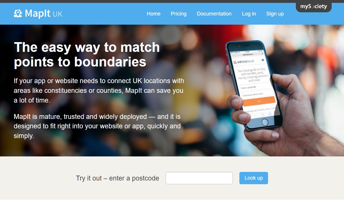 MapIt : map postcodes and geographical points to administrative areas
