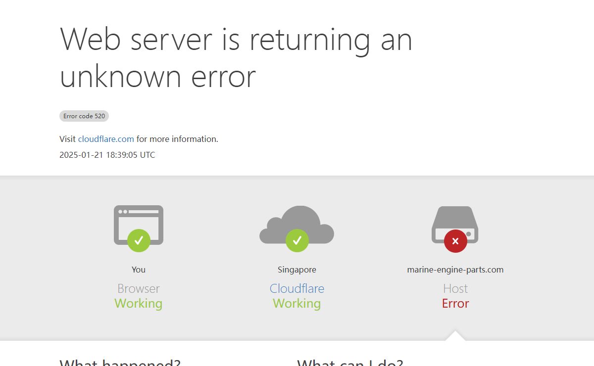 marine-engine-parts.com | 520: Web server is returning an unknown error