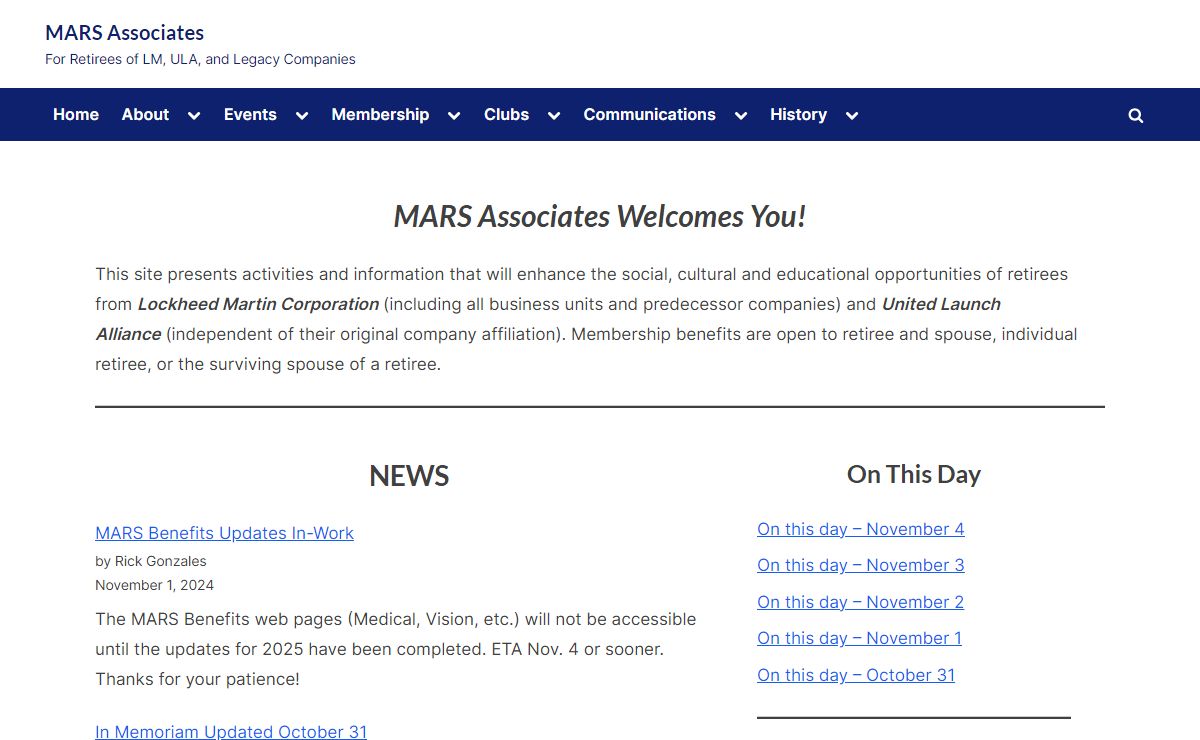 MARS Associates – For Retirees of LM, ULA, and Legacy Companies