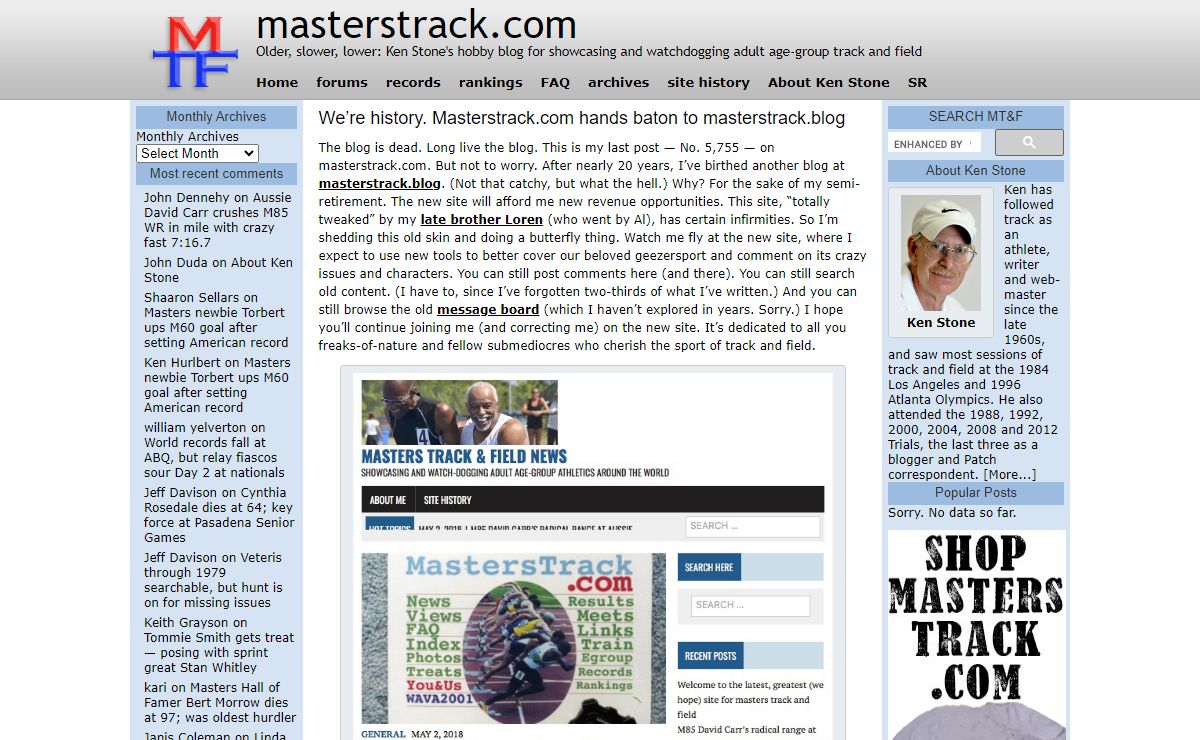 masterstrack.com. Older, slower, lower: Ken Stone's hobby blog for showcasing and watchdogging adult age-group track and field masterstrack.com - Older, slower, lower: Ken Stone's hobby blog for showcasing and watchdogging adult age-group track and field