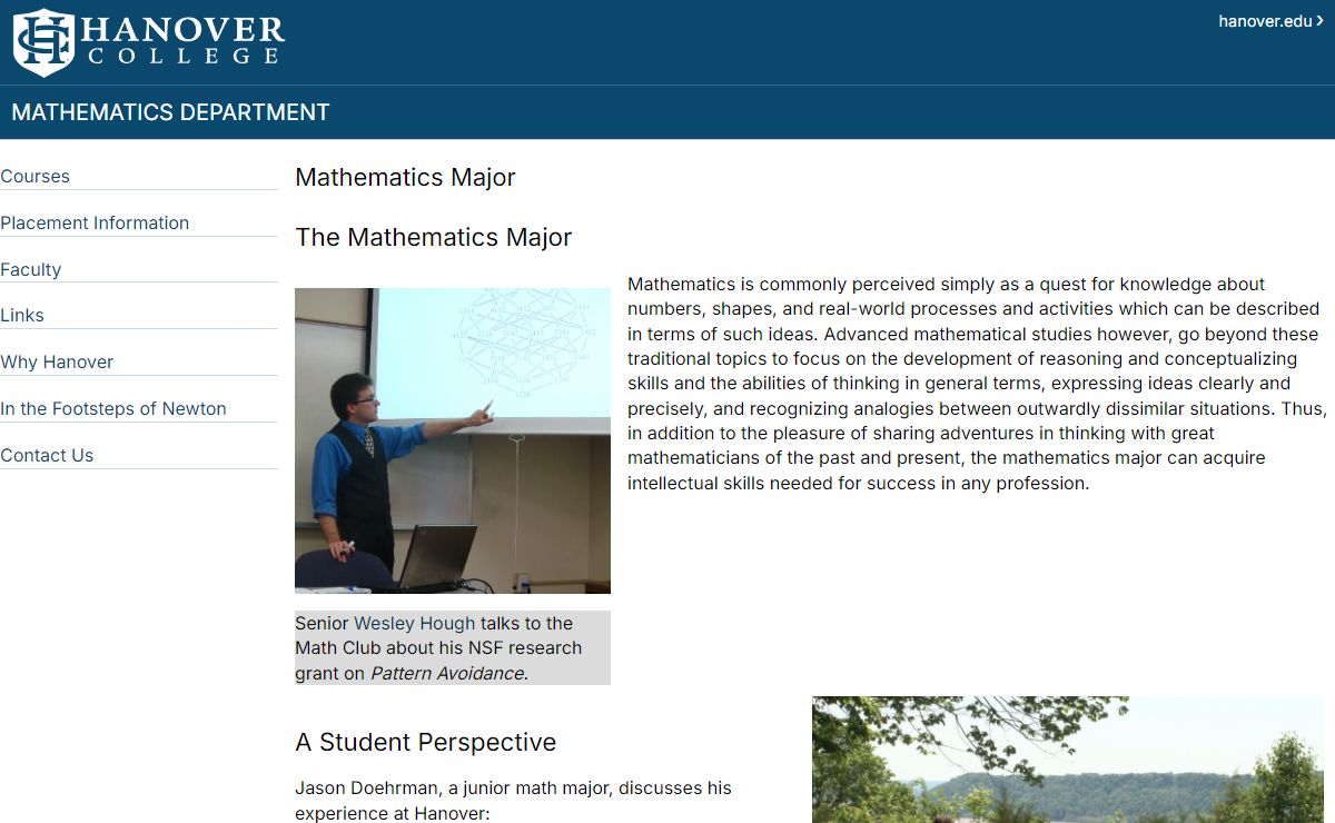 Mathematics Major : Mathematics Department : Hanover College