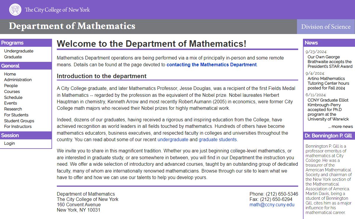 Department of Mathematics, CCNY - Dept of Math, CCNY