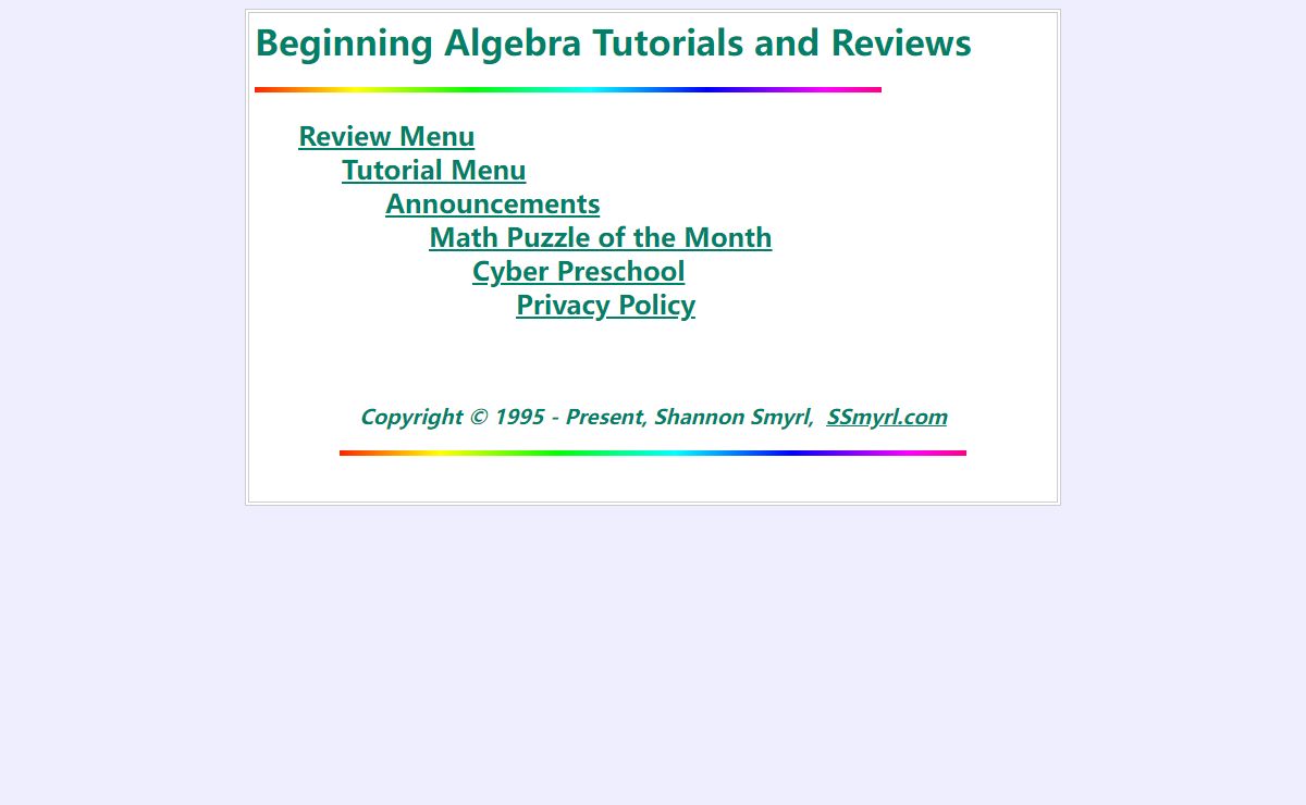 Beginning Algebra Tutorials and Reviews