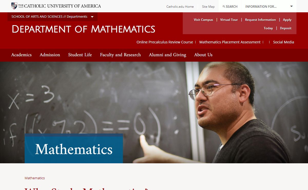 Mathematics Department - School of Arts and Sciences - Catholic University of America - Washington, D.C. | CUA