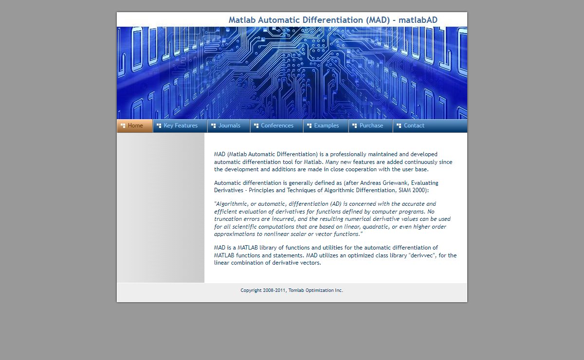 Home - MAD - Matlab Automatic Differentiation