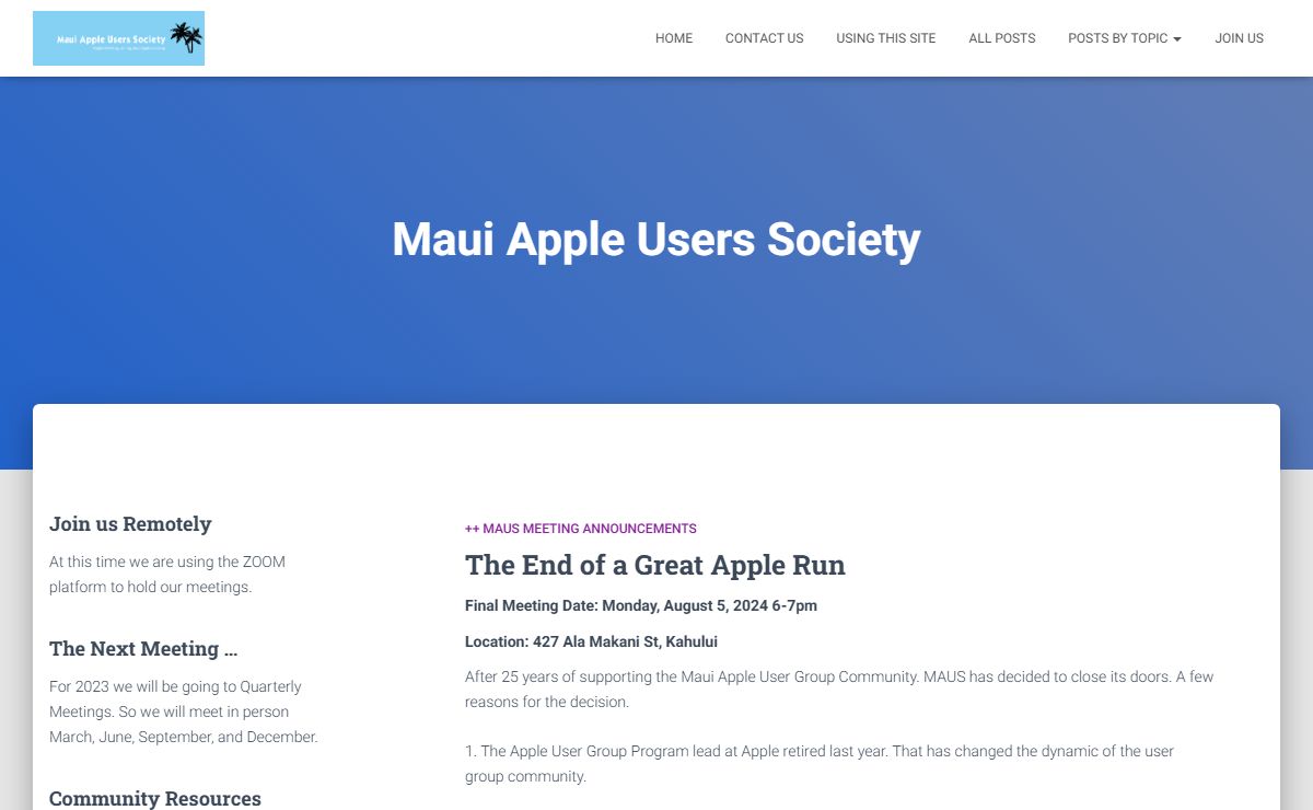 Maui Apple User Group – Maui Apple Users Society