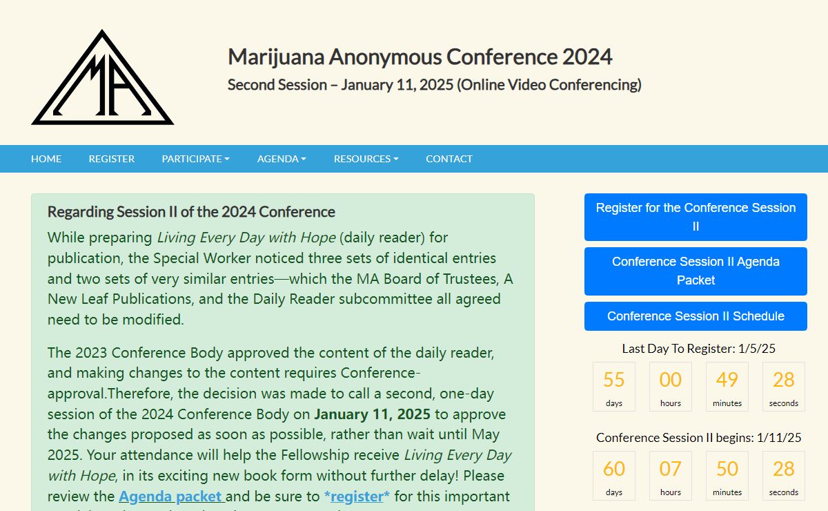 Marijuana Anonymous Conference 2024 – Second Session – January 11, 2025 (Online Video Conferencing)