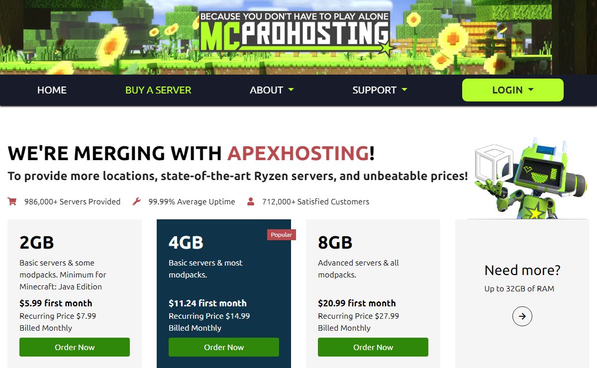 Minecraft Server Hosting | MCProHosting | Home