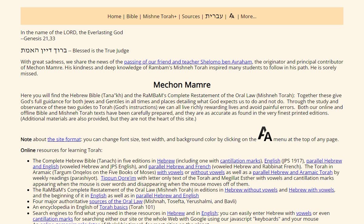 Bible and Mishneh Torah for All - Jews and Gentiles / Mechon Mamre