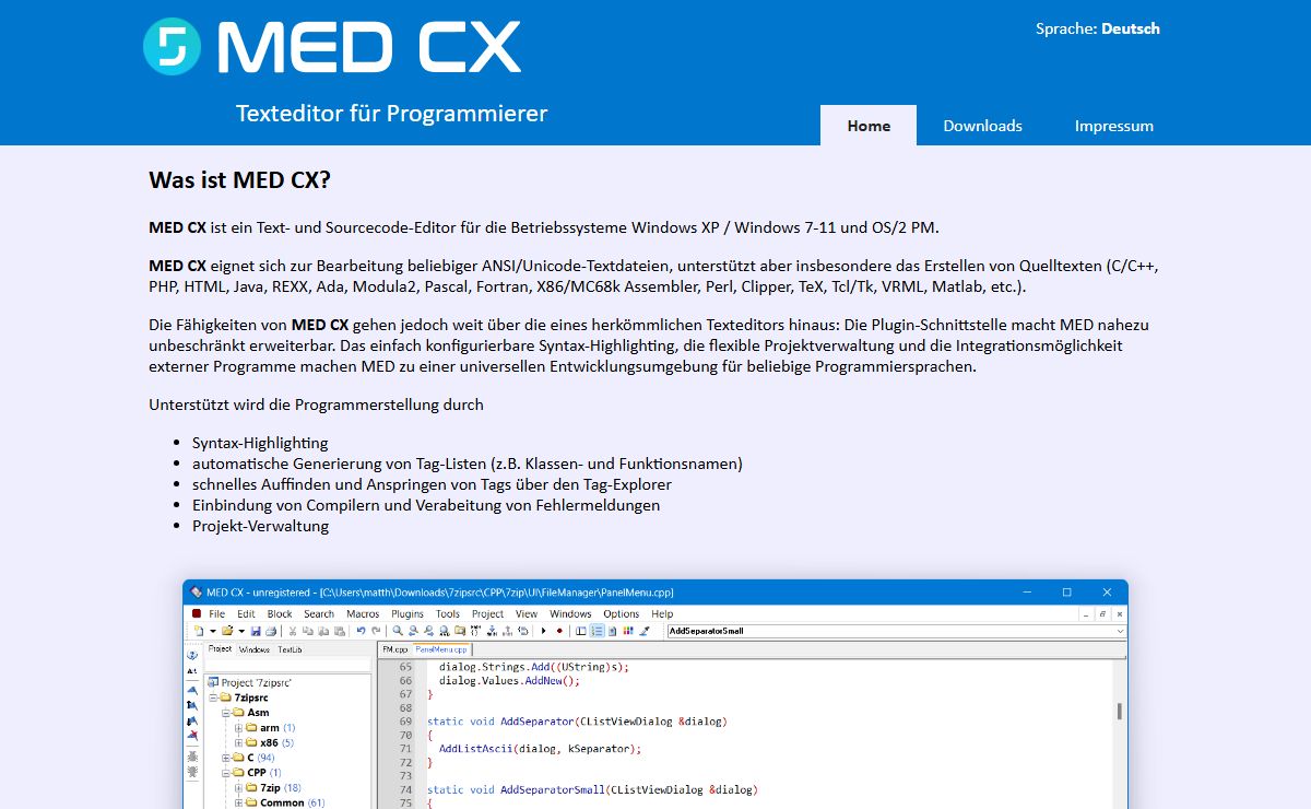 MED CX - Texteditor für Programmierer