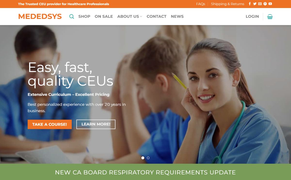 Mededsys – Easy and fast CEUs for Respiratory and Nurses – Easy, fast, quality CEUs – Extensive Curriculum – Excellent Pricing