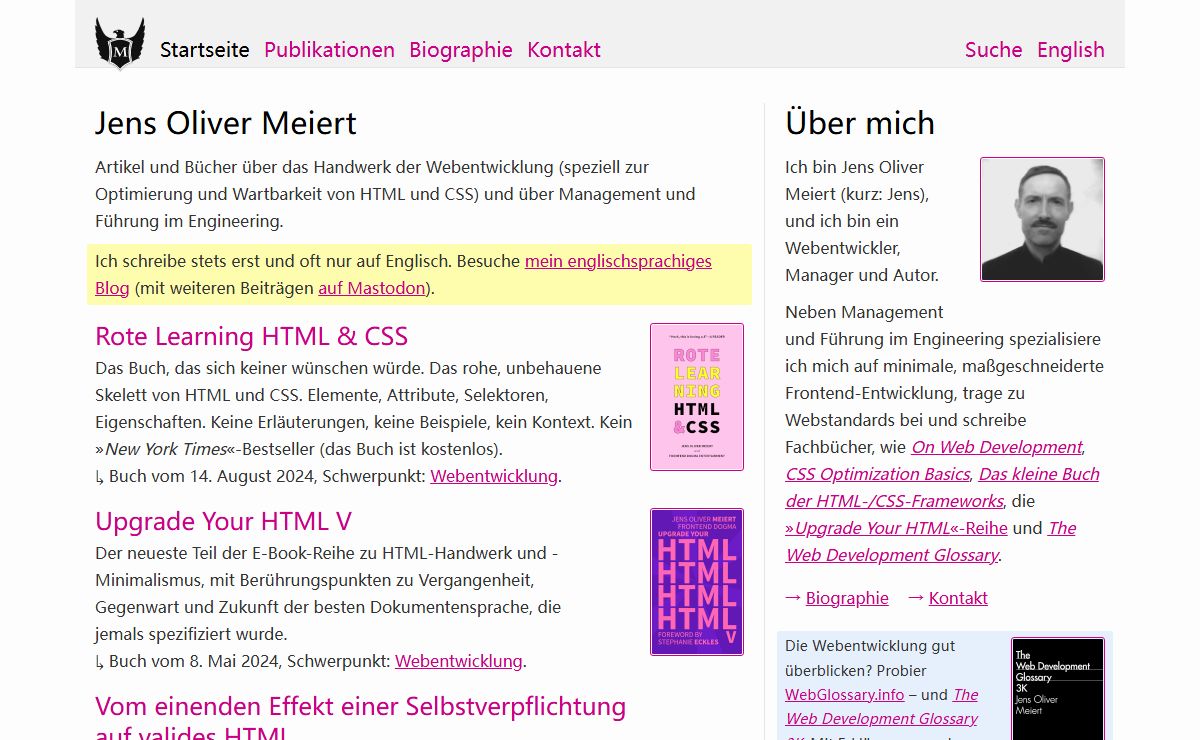 Jens Oliver Meiert · Webentwickler, Manager, Autor