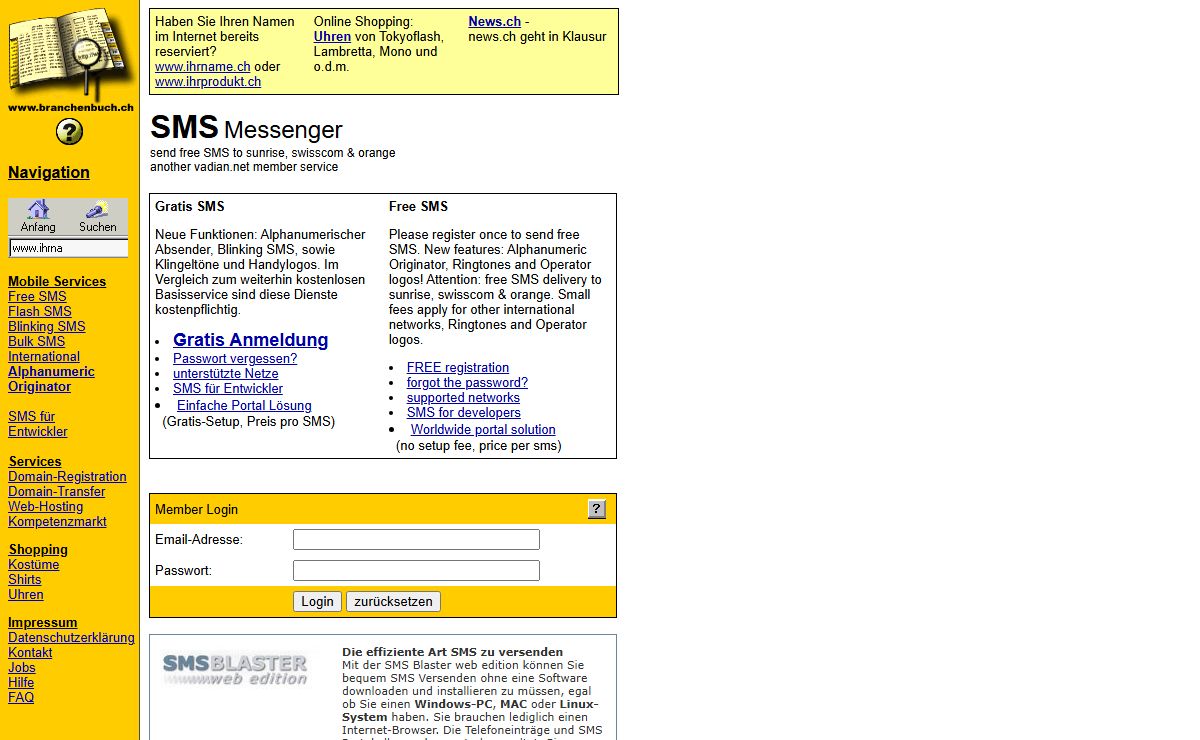 www.branchenbuch.ch - SMS Messenger - Gratis SMS - Free SMS