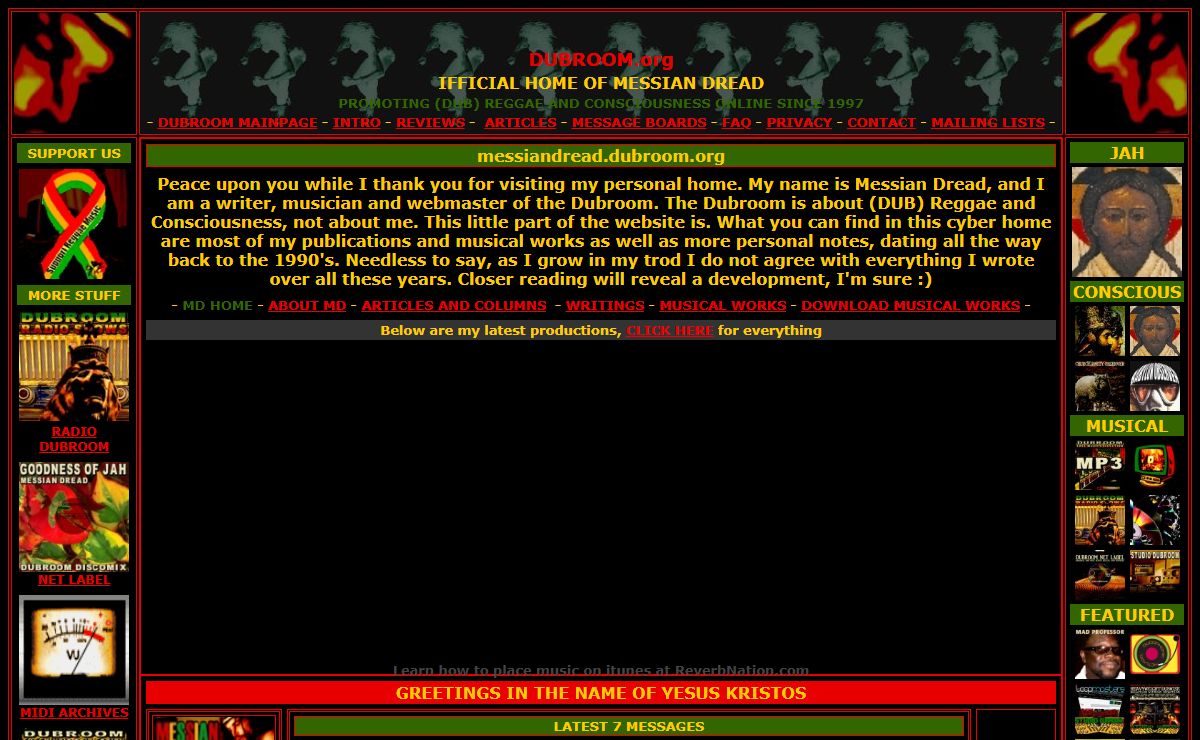 Main Page - Ifficial Home Of Messian Dread - Dubroom - Promoting (Dub ) Reggae and Consciousness