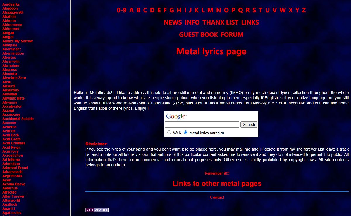 Kruegger's Metal Lyrics Page