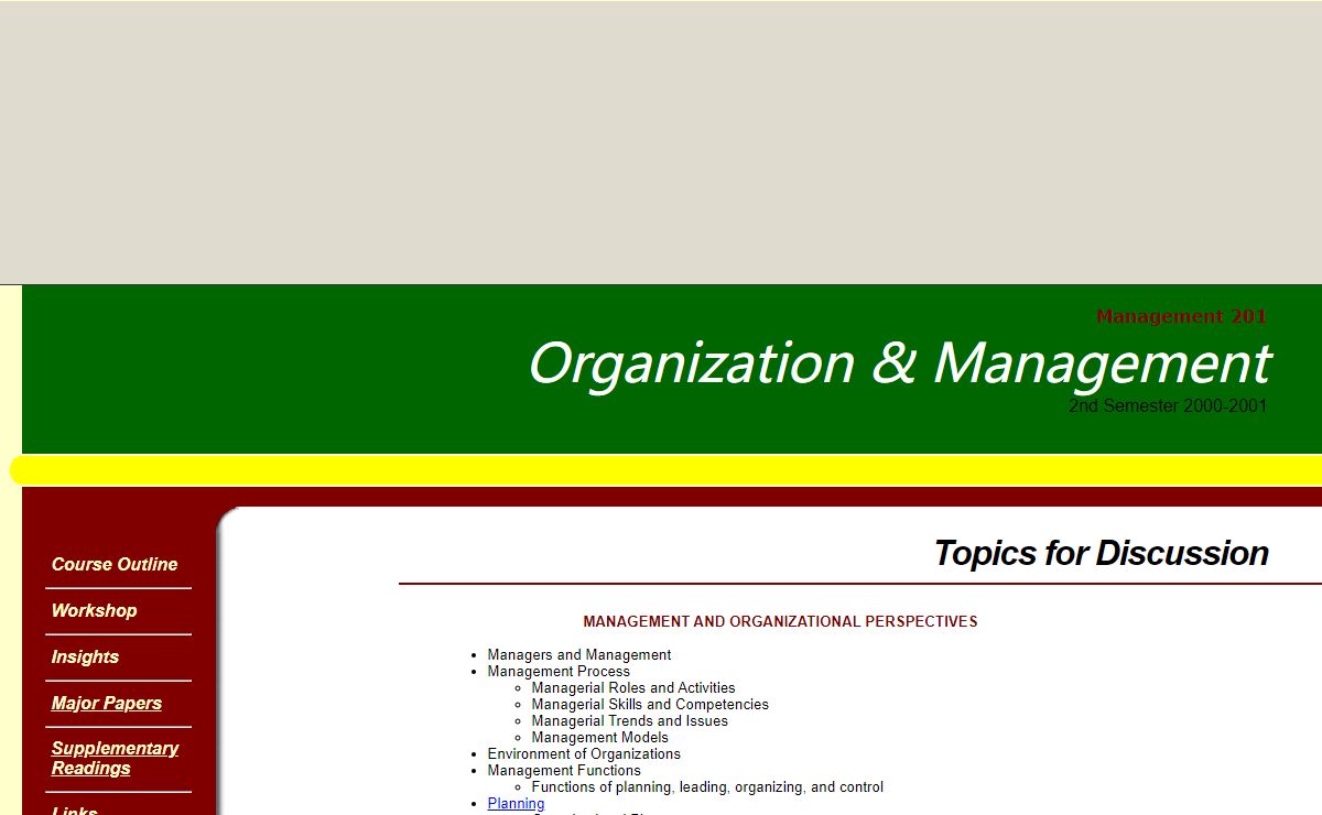 Mgt 201 Organization & Management - University of the Philippines Los Baños Graduate School