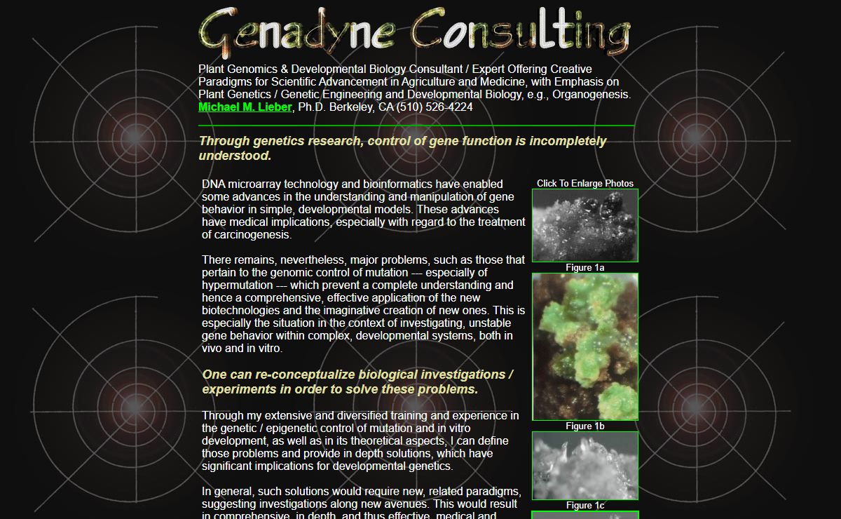 Plant Genomics Genetic Engineering Developmental Biology Consultant Michael M Lieber Genadyne Consulting