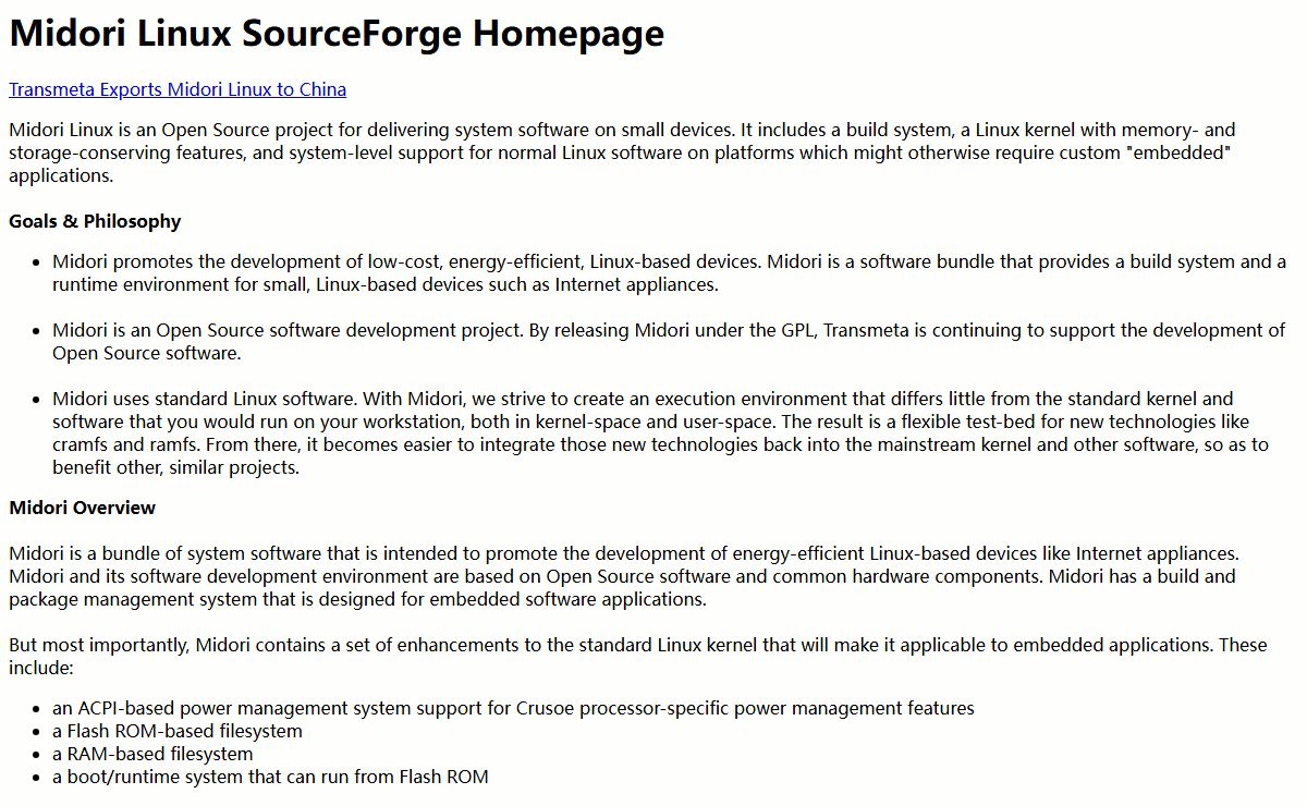 Midori Linux SourceForge Homepage