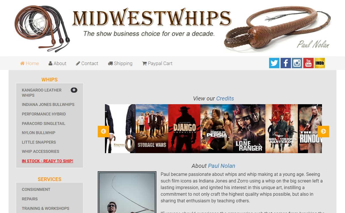 MidWestWhips | Bullwhips, Indy Whips, Whip Training, Prop Whips.