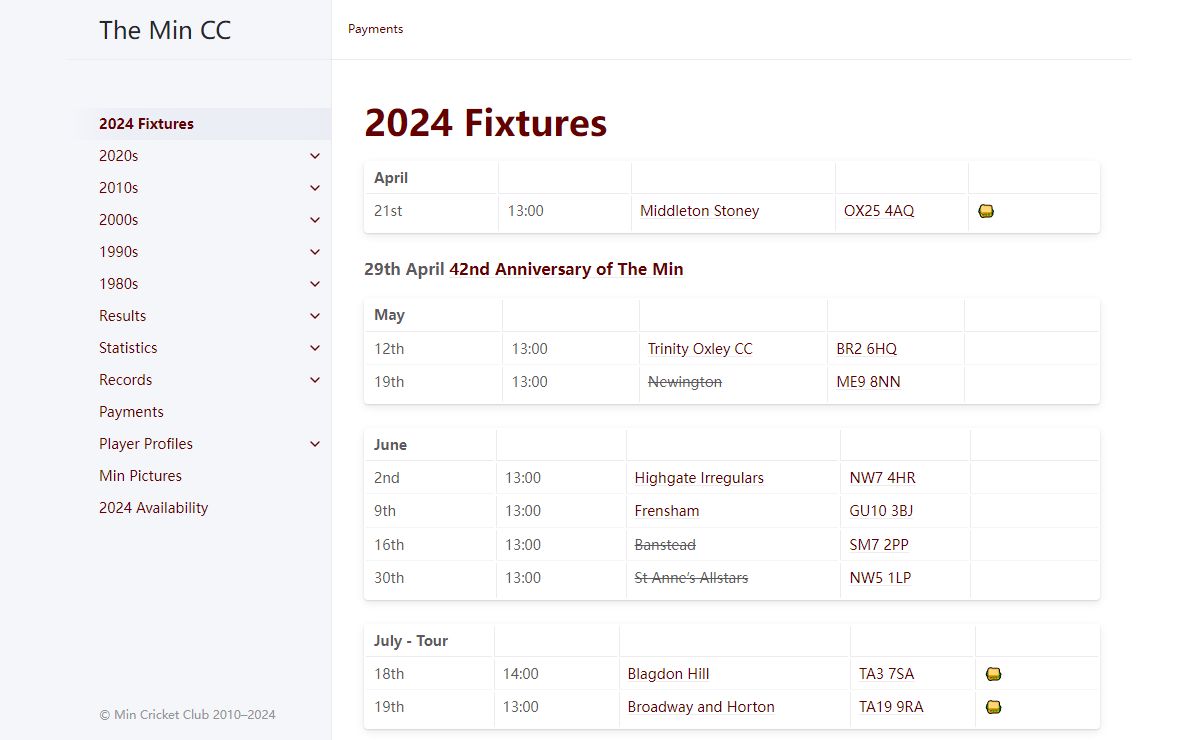 2024 Fixtures | The Min CC