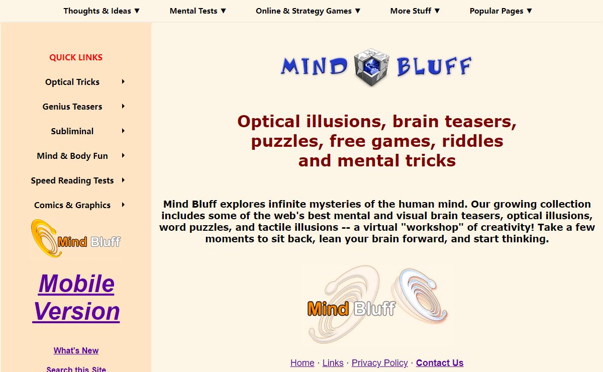 Mind Bluff: Illusions, brain teasers, mental tricks & more!