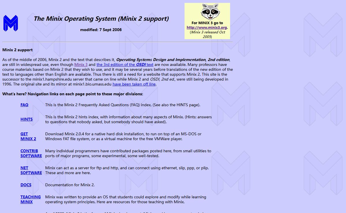 The Minix Operating System (Minix 2 support)