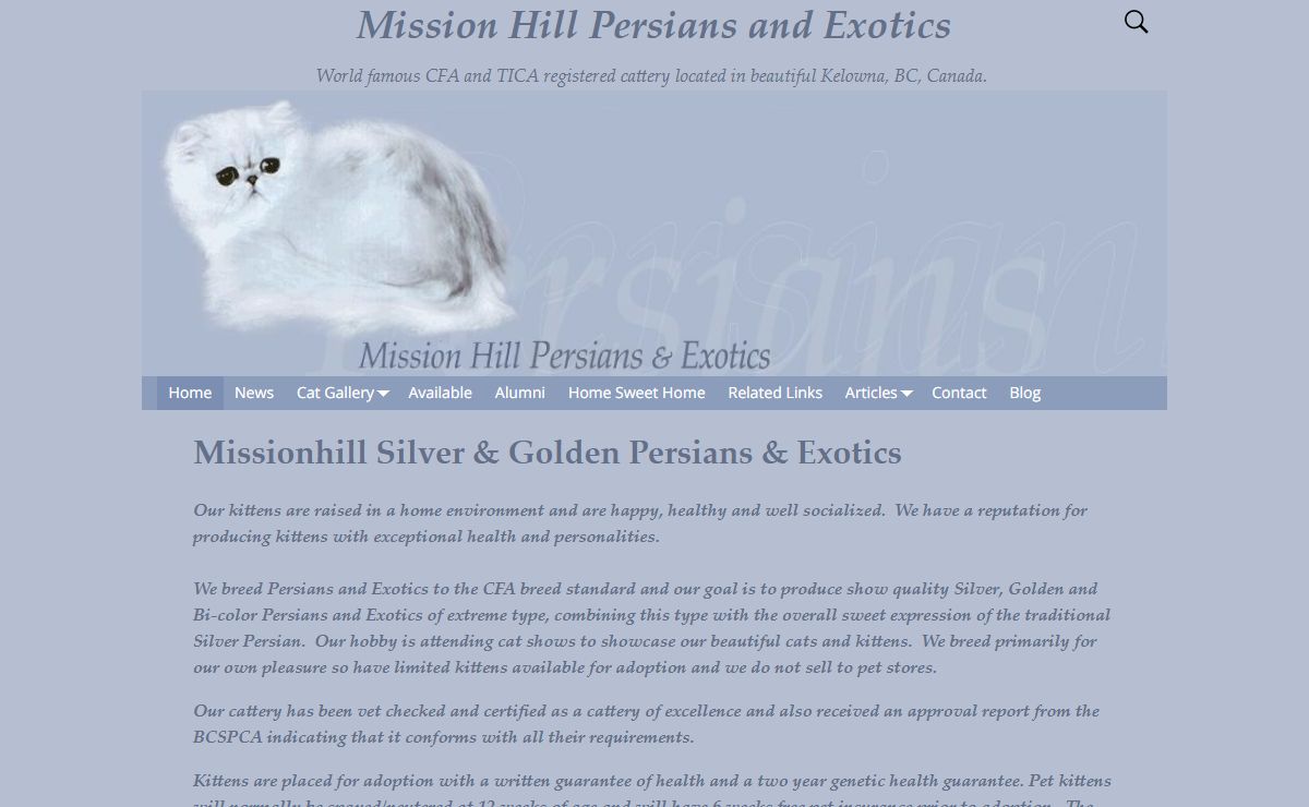 Mission Hill Persians and Exotics – World famous CFA and TICA registered cattery located in beautiful Kelowna, BC, Canada.