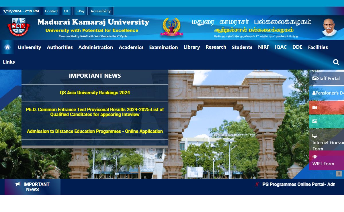 MADURAI KAMARAJ UNIVERSITY - OFFICIAL SITE