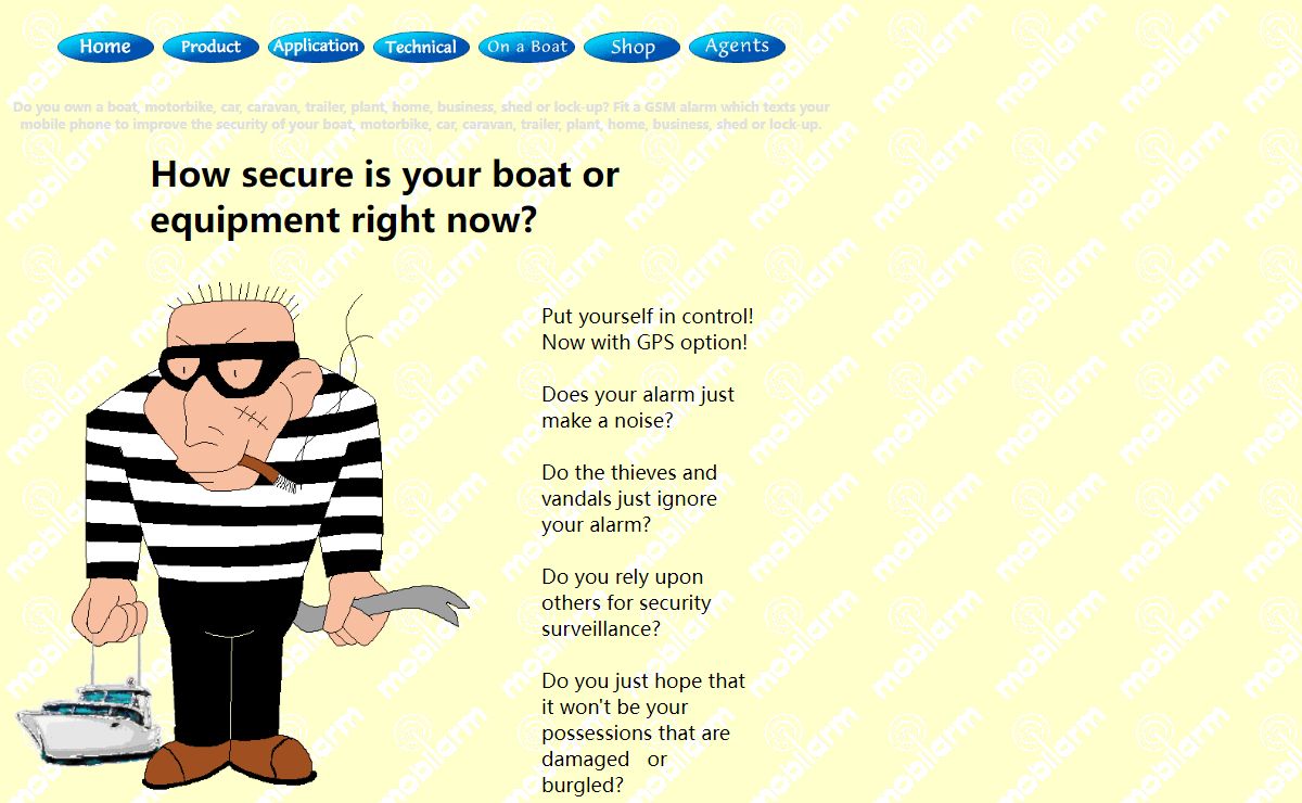 Gsm security alarm, mobile alarms, mobile alarm systems, gsm alarms, burglar alarm, intruder alarm, boating equipment, yacht equipment, home protection