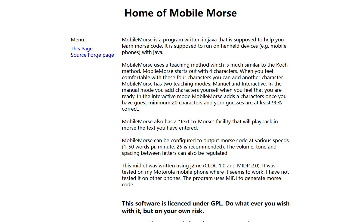 MobileMorse morse training / learning program for mobile phones written in java (j2me)