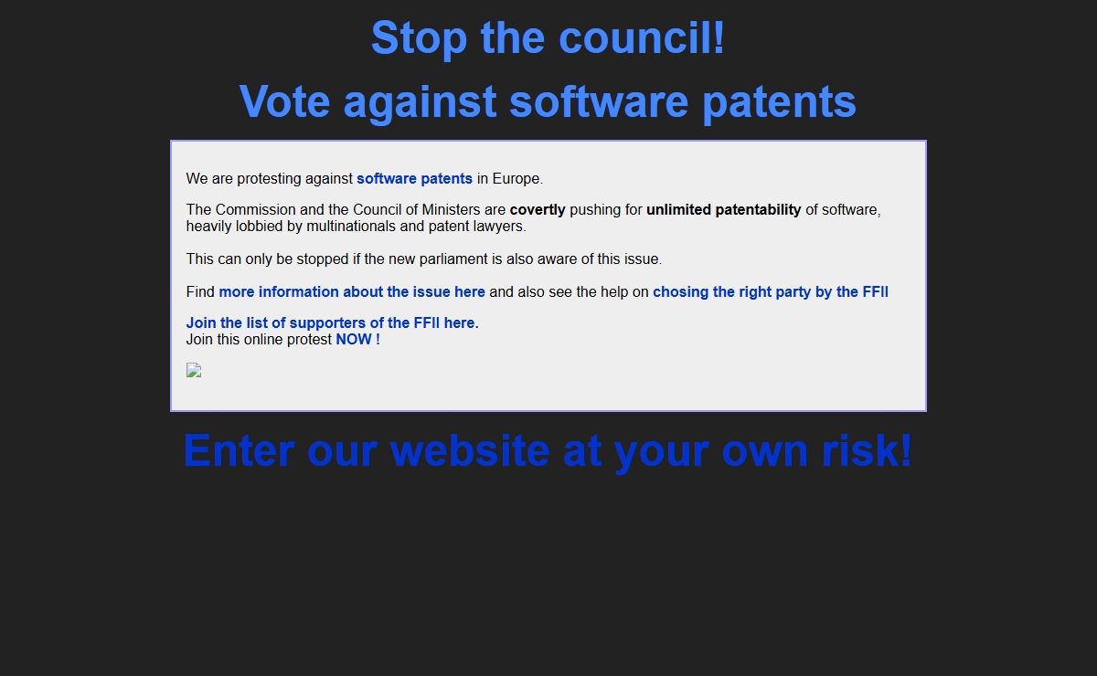 Software Patent Mine Field: Danger! Using this website is risky!