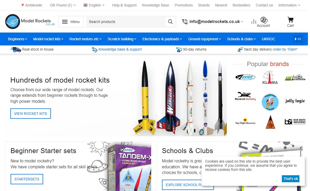 Model rocket shop, UK's rocketry supplier for kits, motors, electronics and more