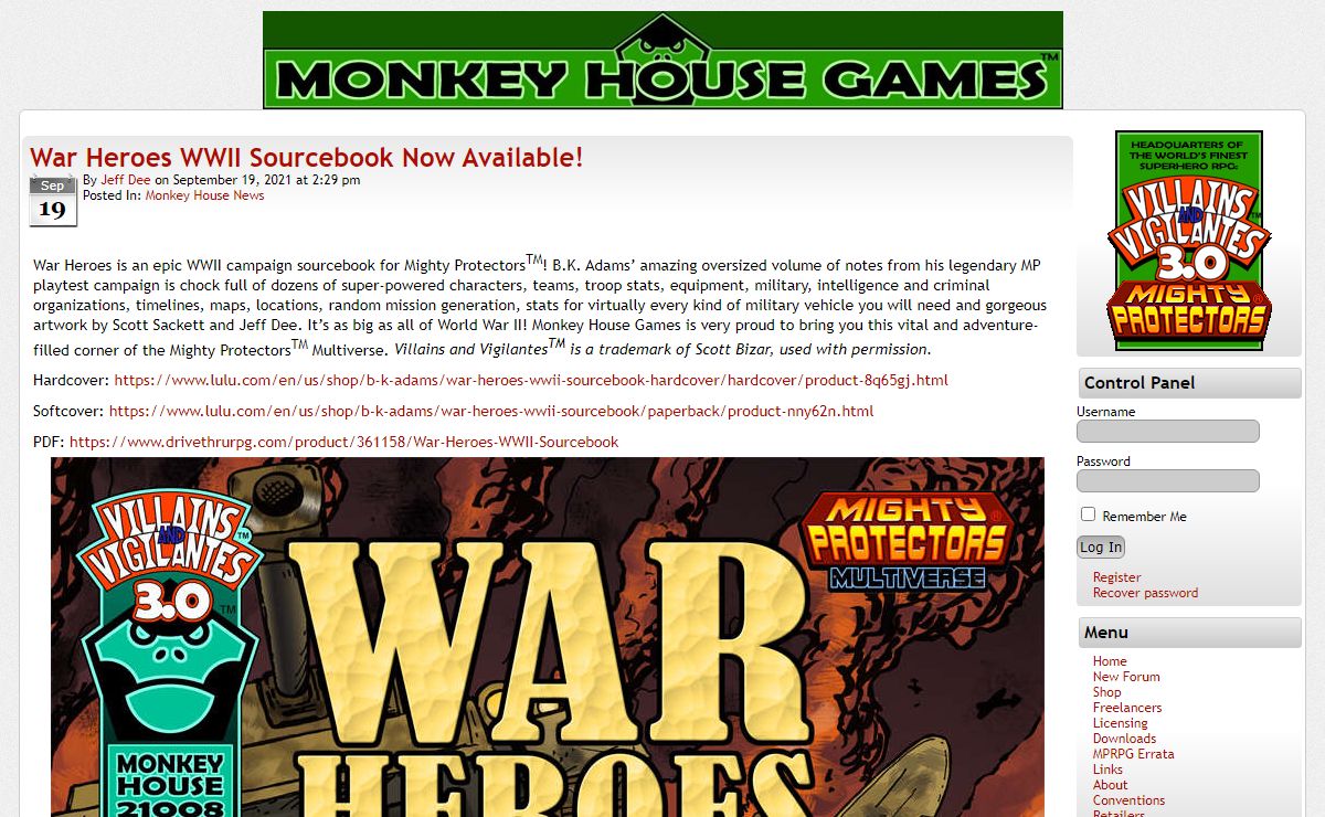 Monkey House Games – Home of the V&V and Mighty Protectors Superhero RPGs