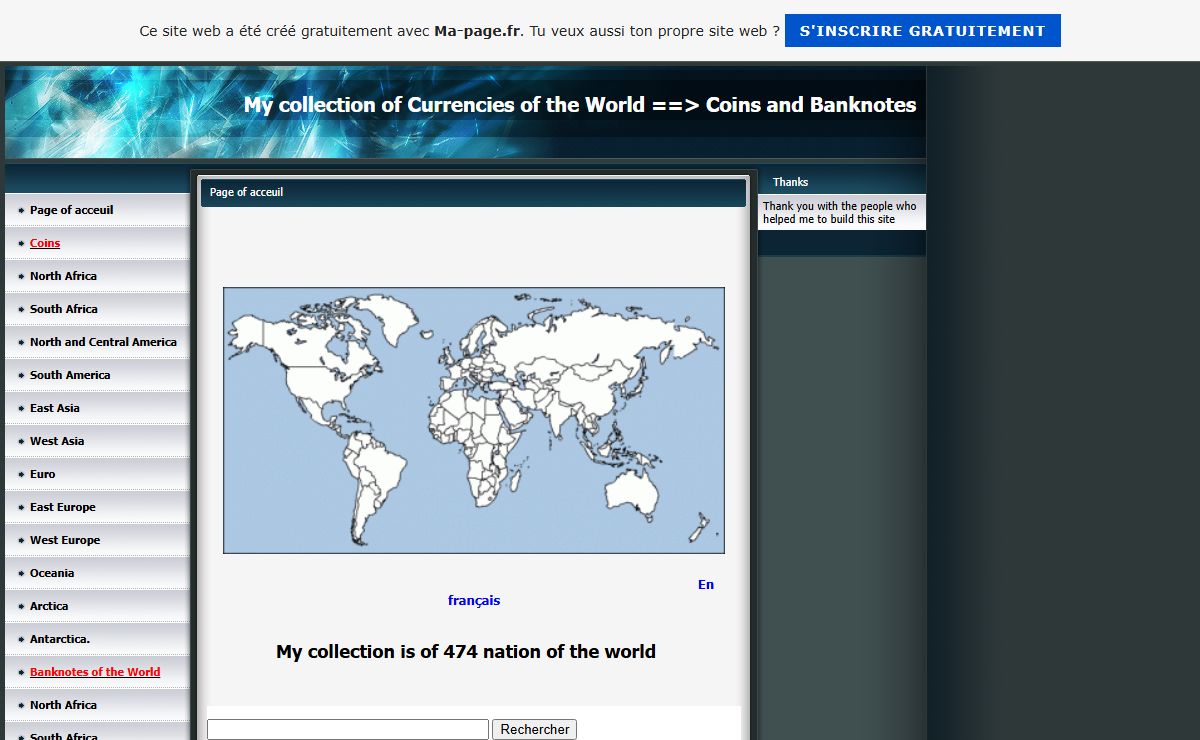 My collection of Currencies of the World ==> Coins and Banknotes - Page of acceuil