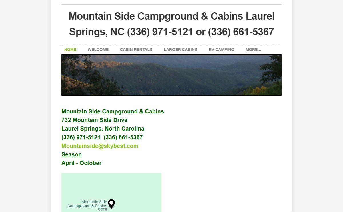 Mountain Side Campground & Cabins Laurel Springs, NC (336) 971-5121 or (336) 661-5367 - Home