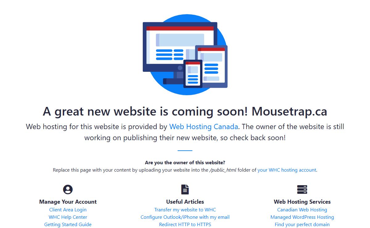 Web Hosting Canada Customer Coming Soon Page