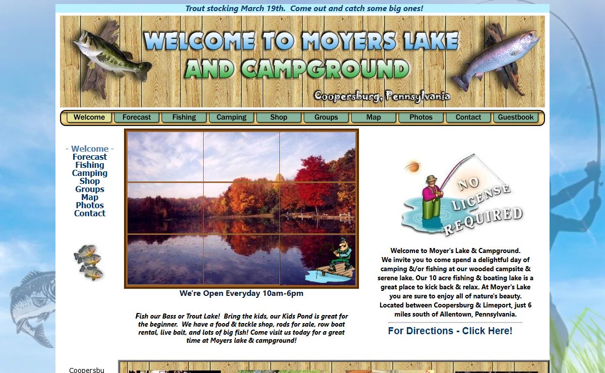 Moyers Lake and Campground - No License Fishing & Camping in Coopersburg, Pennsylvania