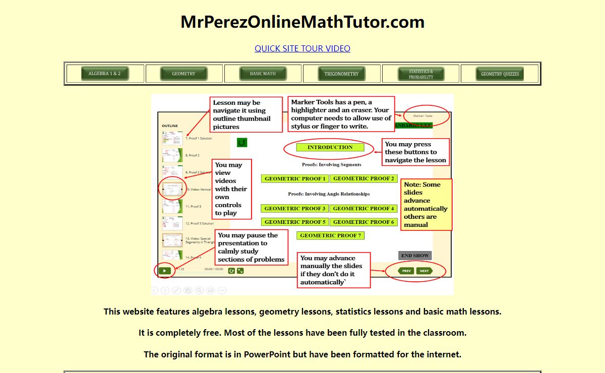 INTERACTIVE ALGEBRA, GEOMETRY, AND MATH LESSONS IN POWERPOINT