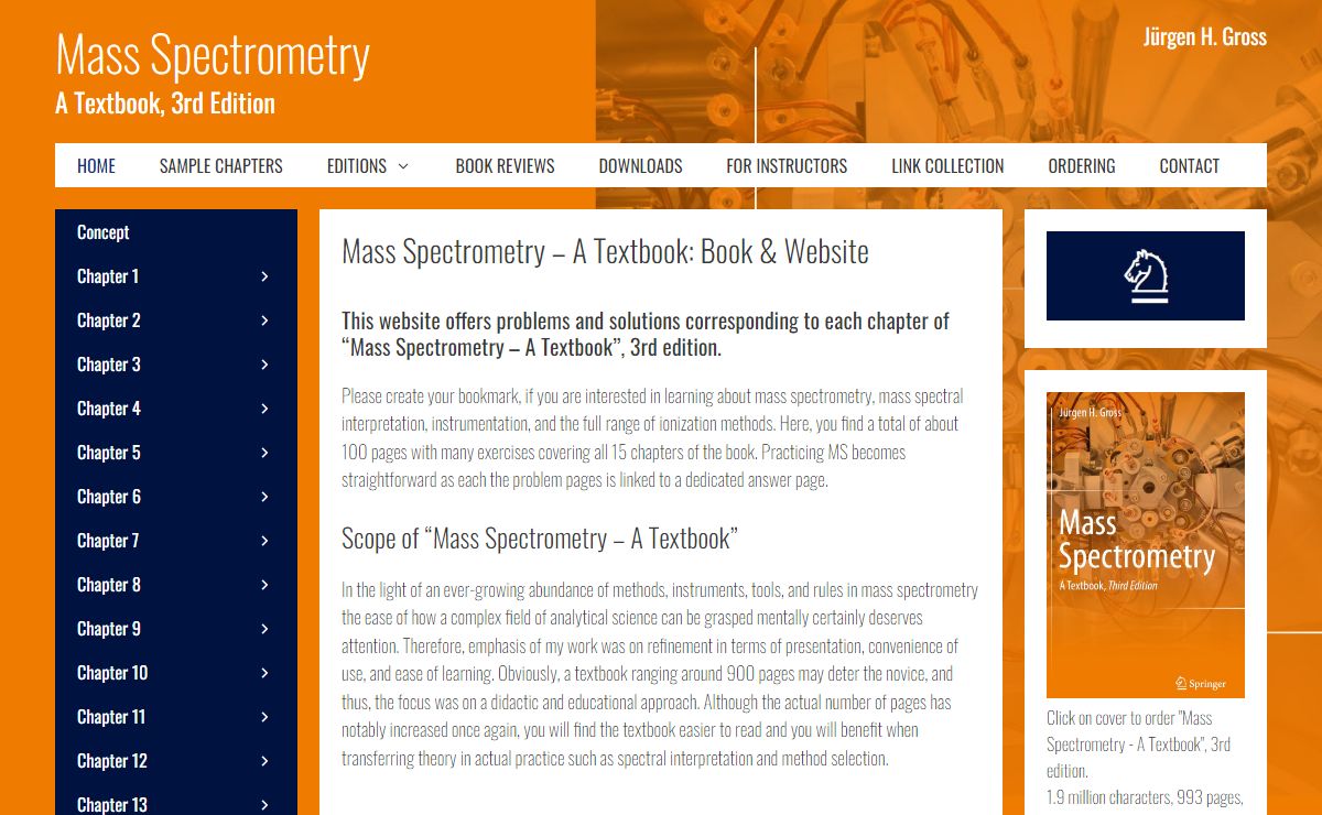 Mass Spectrometry - A Textbook: About Book and Website