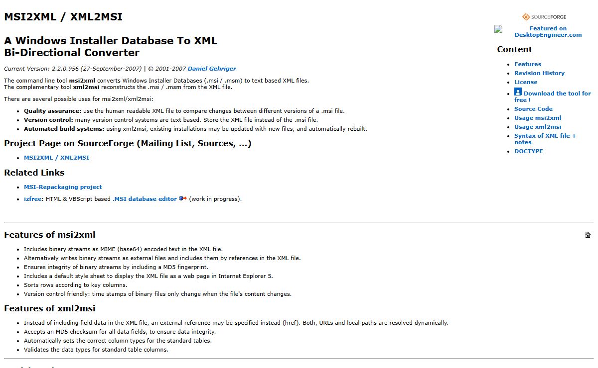 msi2xml - Windows Installer Package to XML Bi-Directional Converter
