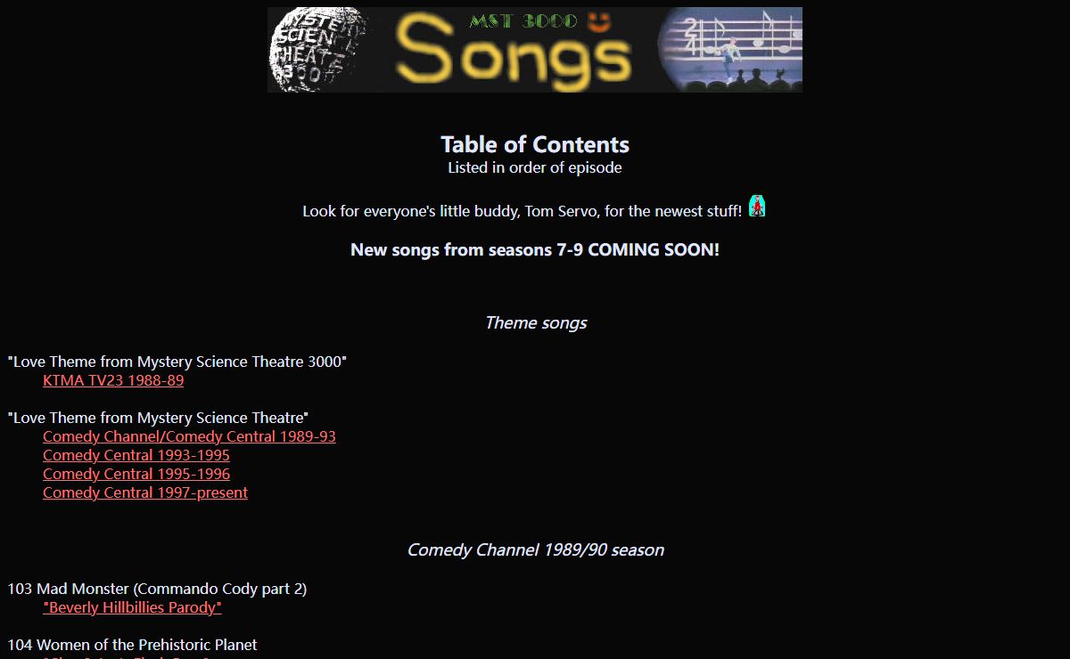 MST3k Song Index