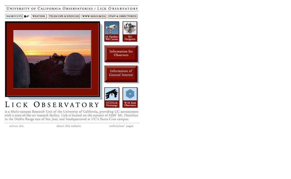 Lick Observatory, Mount Hamilton Homepage