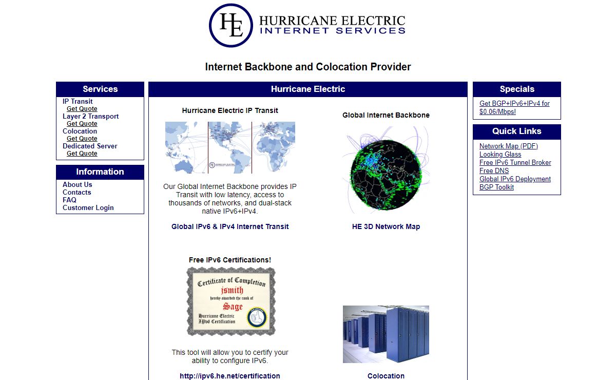 Hurricane Electric Internet Services - Internet Backbone and Colocation Provider