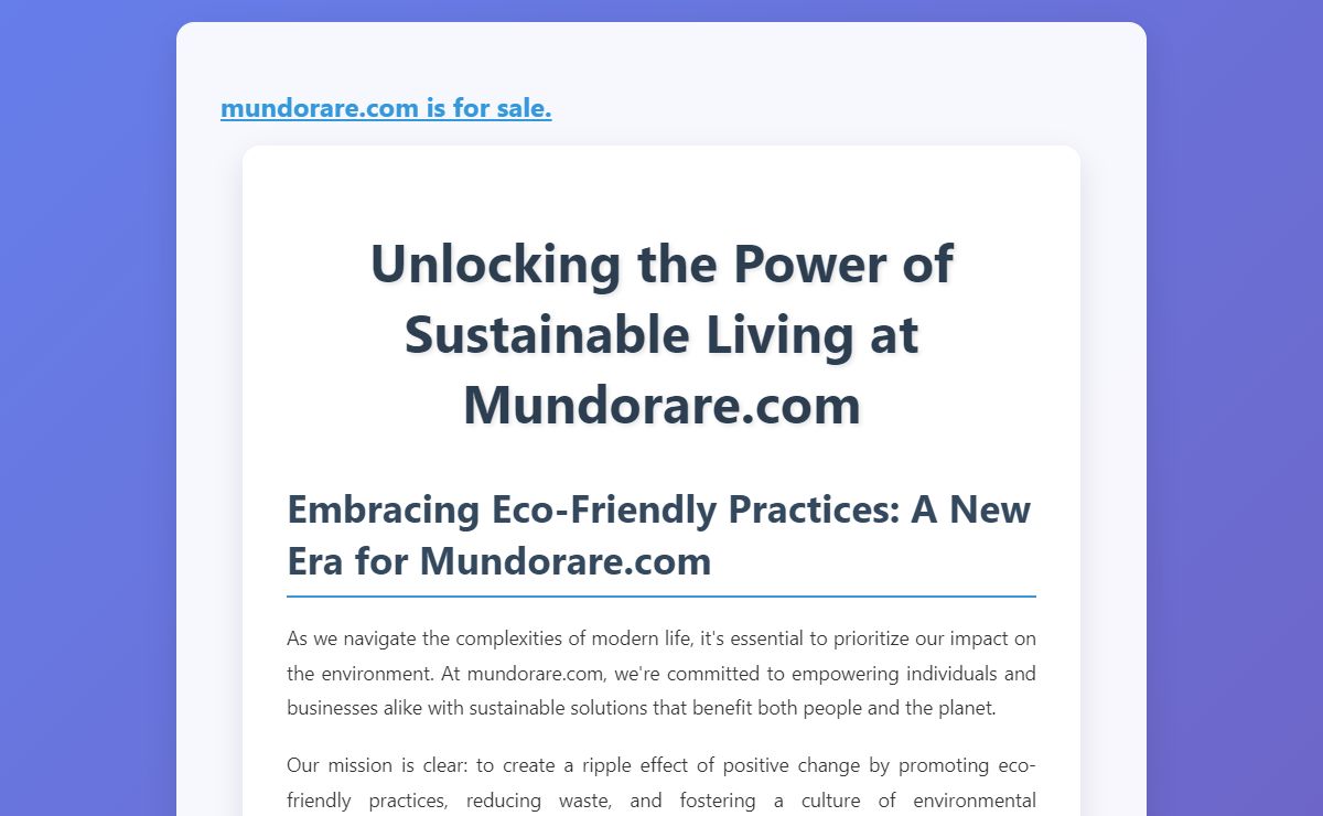 Unlocking the Power of Sustainable Living at Mundorare.com