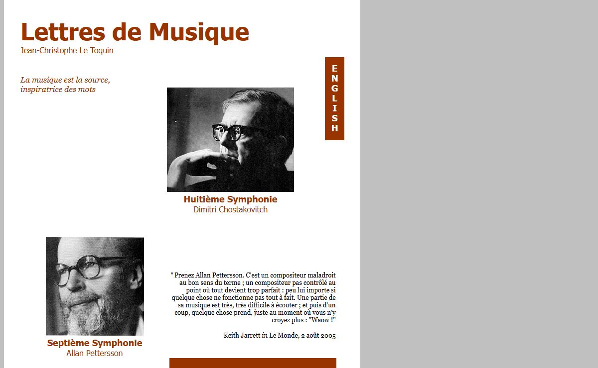 Lettres de Musique sur les Symphonies de Dimitri Chostakovich et Allan Pettersson