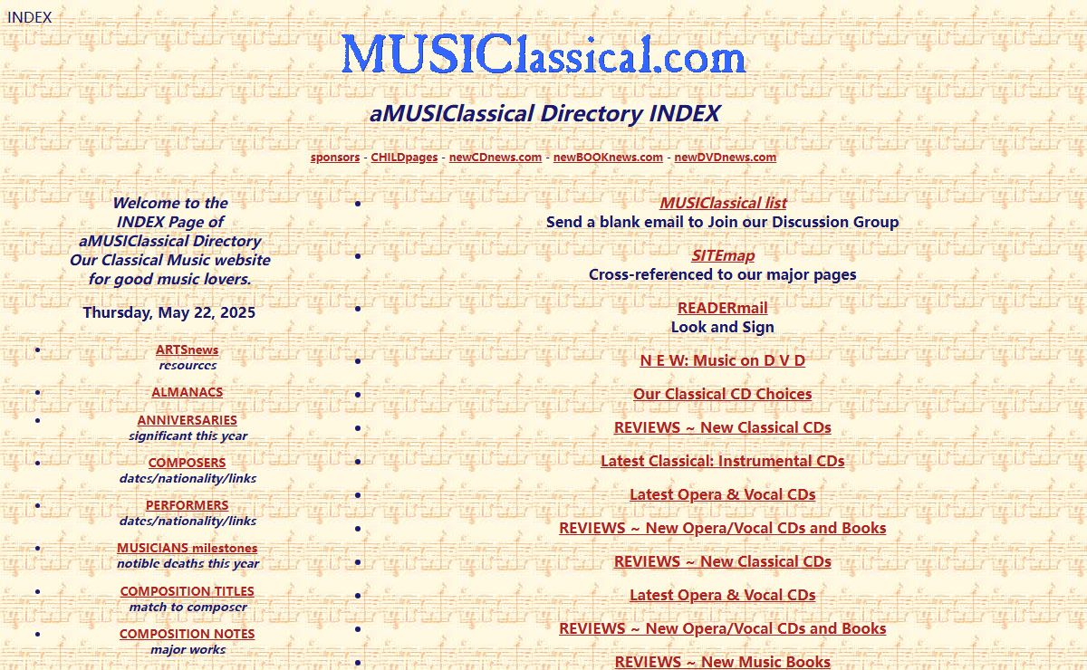INDEX Page ~ aMUSIClassical Directory