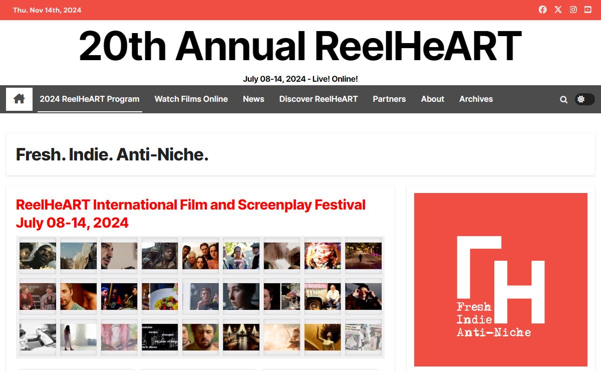 20th Annual ReelHeART – July 08-14, 2024 – Live! Online!